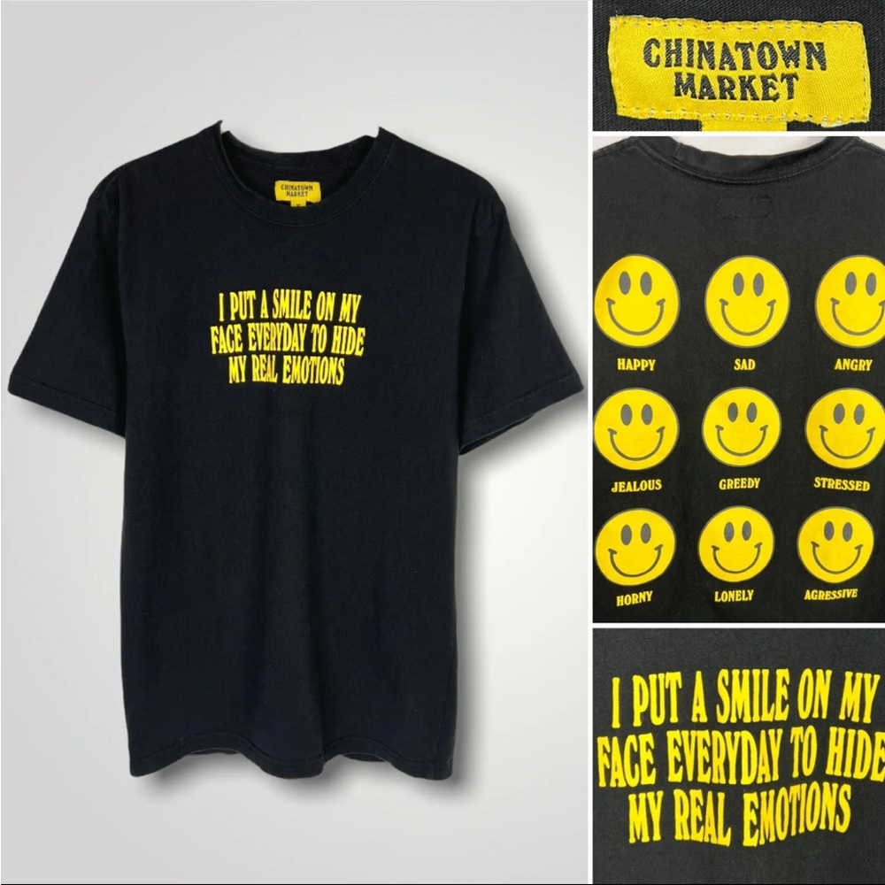 EUC Chinatown Market T-shirt Men’s M “Smile to Hide My Emotions” Smiley Face